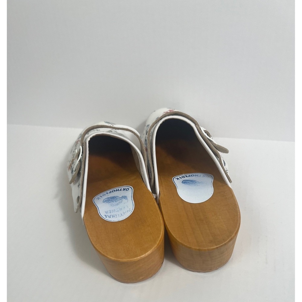 Orthopedik Floral Leather Clogs Womens 41‎ White Wood Sole Cottagecore Mules - Picture 5 of 10